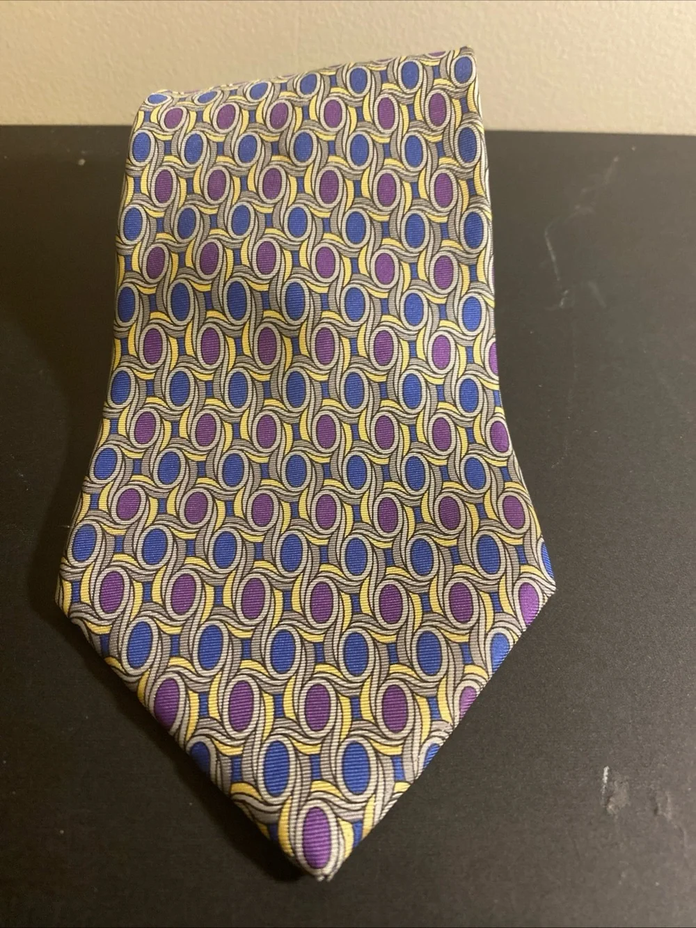Vintage Christian Dior Monsieur Silk Tie - Blue Purple Gold Geometric Pattern